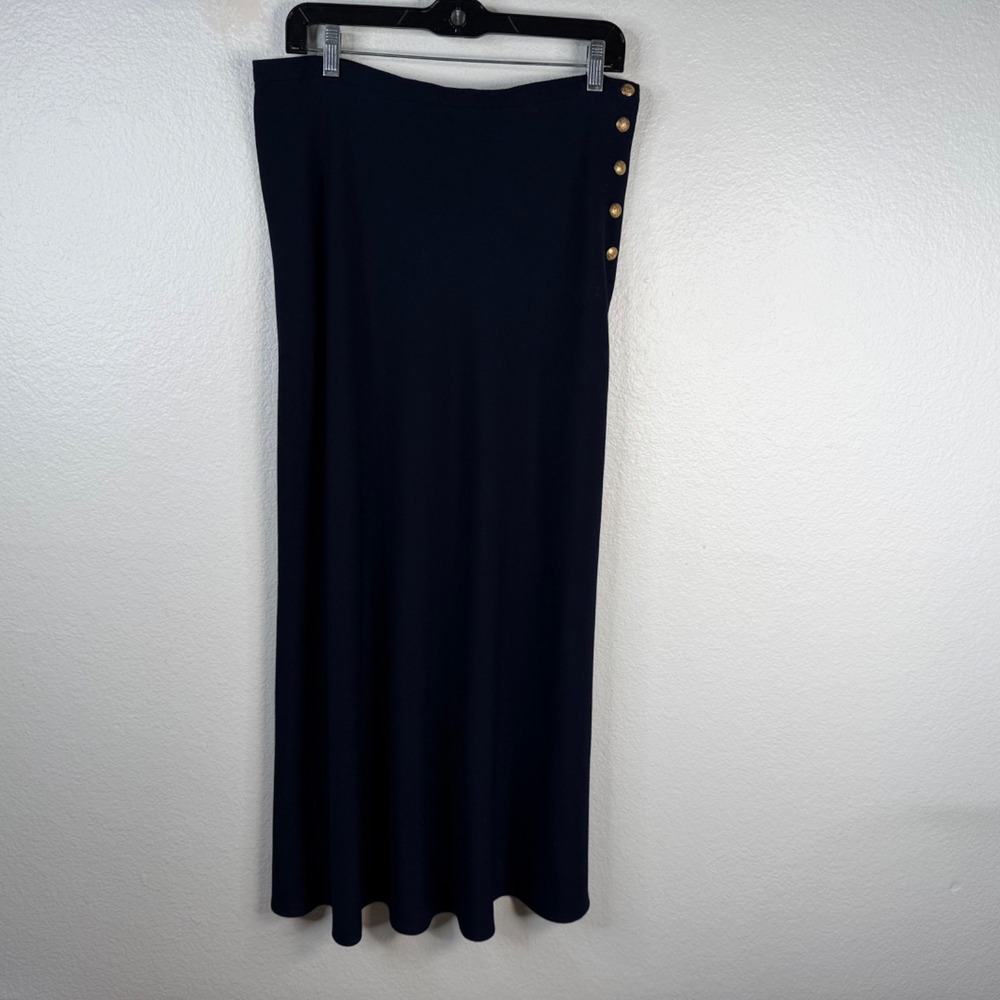 Vintage Lauren Ralph Lauren Worsted Wool Skirt Navy Blue Sz 16 Old Money USA